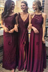 New Arrival Chiffon V-Neck A-Line Grape Long Bridesmaid Dresses with Split